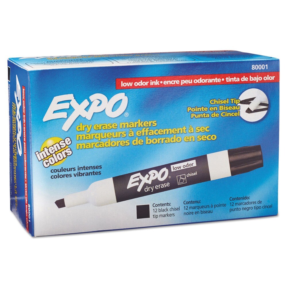EXPO Broad Chisel Tip Low-Odor Dry-Erase Marker - Black (1 Dozen)