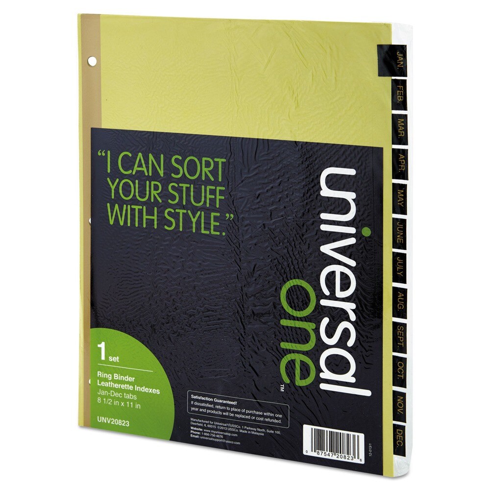 Universal Deluxe Preprinted Simulated Leather Jan.-to-Dec. Tab Dividers with Gold Printing - Buff (1 Set)