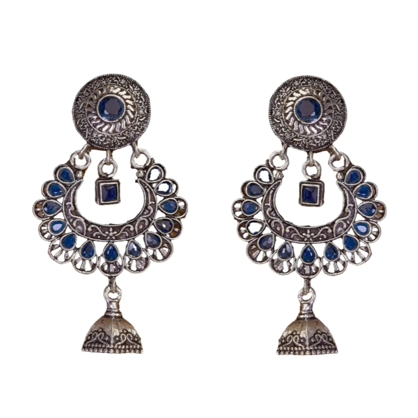 Indian Oxidized Jhumka Earrings for Women - Indian Oxidized Bell Jhumki Ethnic Floral Chandbali Earrings Faux Pearls Bollywood Style Floral Dangle Earring Jewelry for Bride Gift for Her