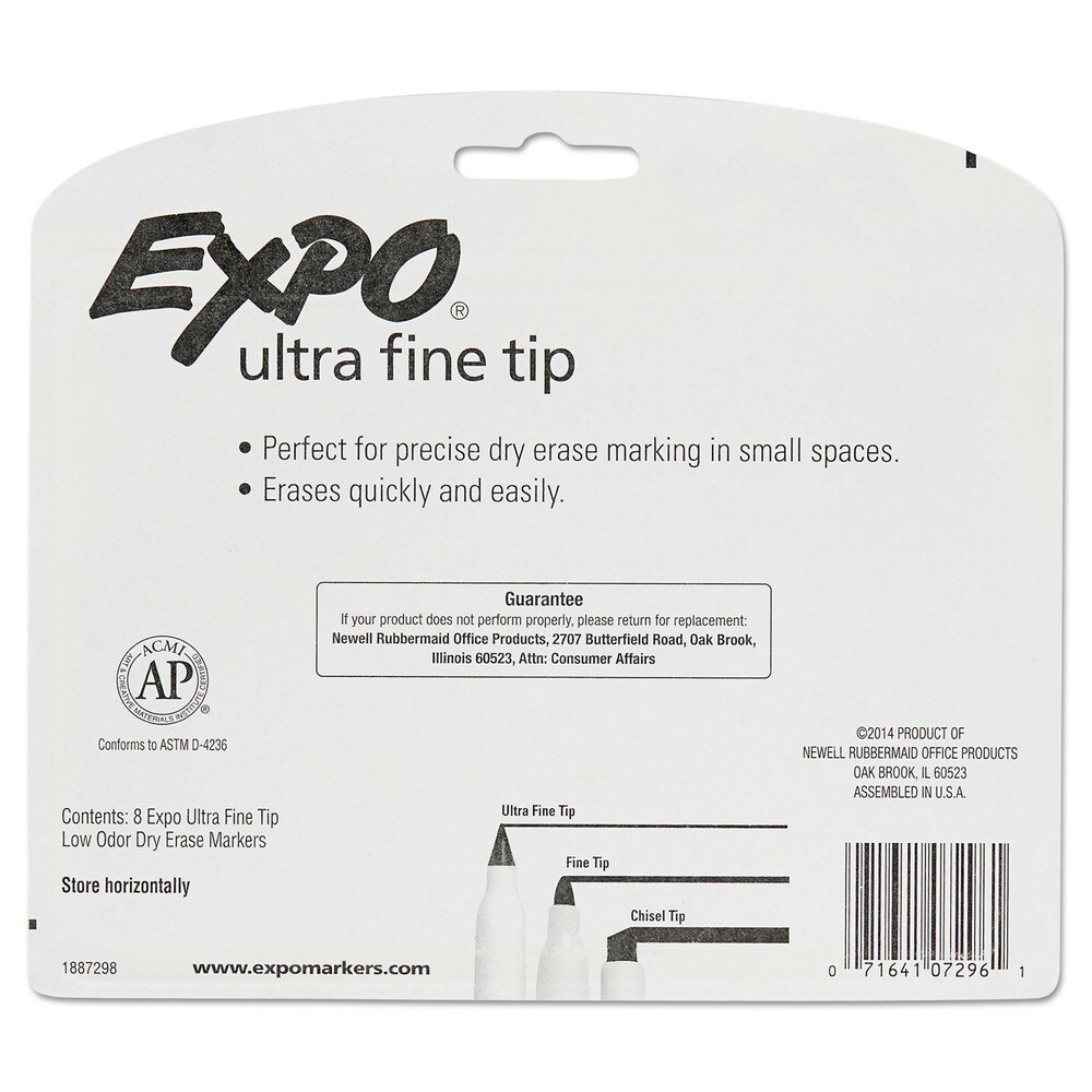 EXPO Extra-Fine Bullet Tip Low-Odor Dry-Erase Marker - Assorted Colors (8/Pack)
