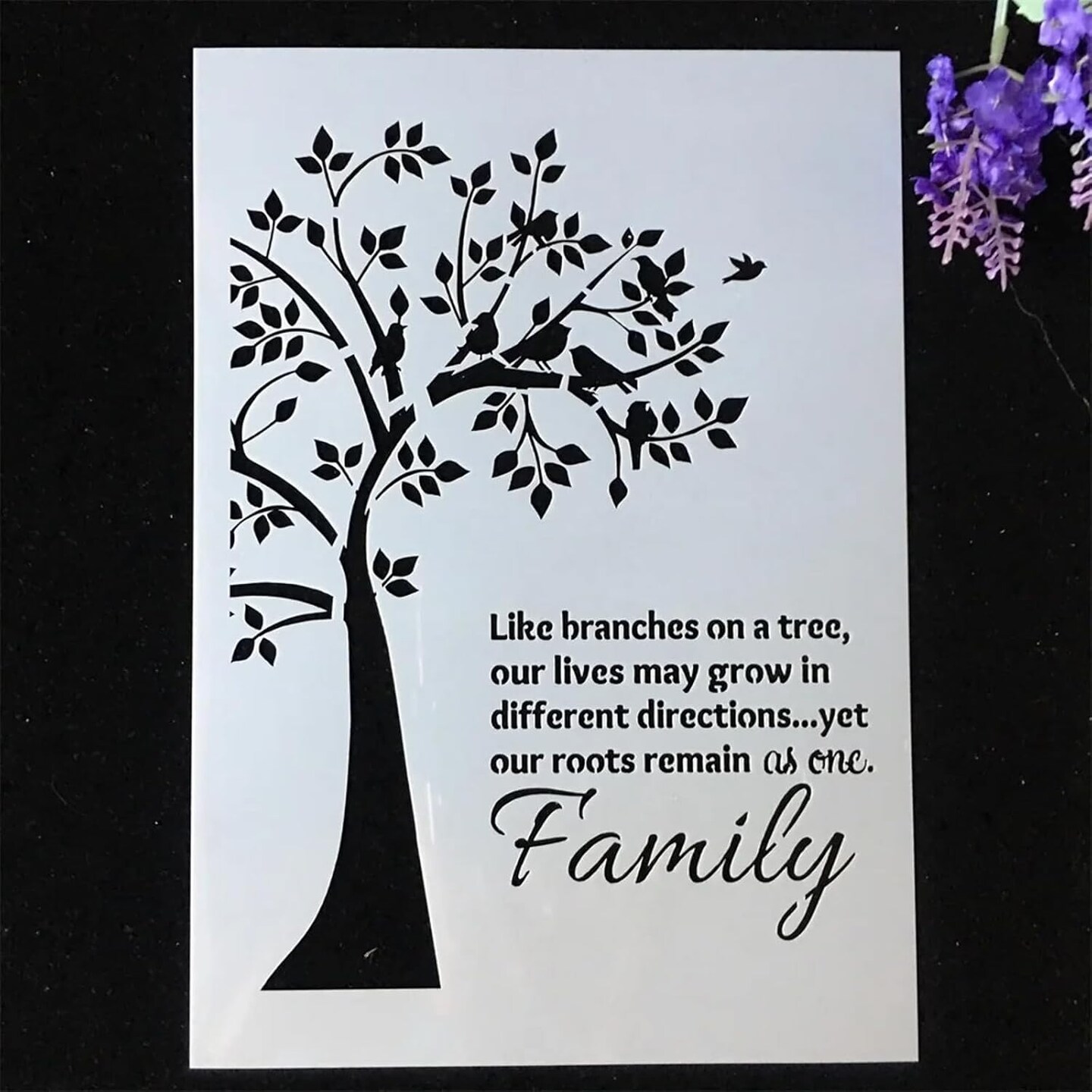 A4 Reusable Family Tree Stencil for Painting - Words Layering Template, DIY Wall Art, Wood Furniture, Scrapbook & Crafts (8.3x11.7inch)