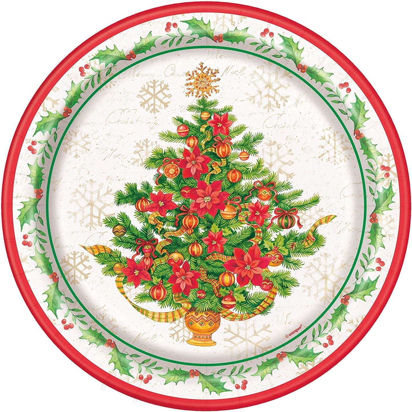 Festive Poinsettia Holiday 9&#x22; Paper Plates - 8ct