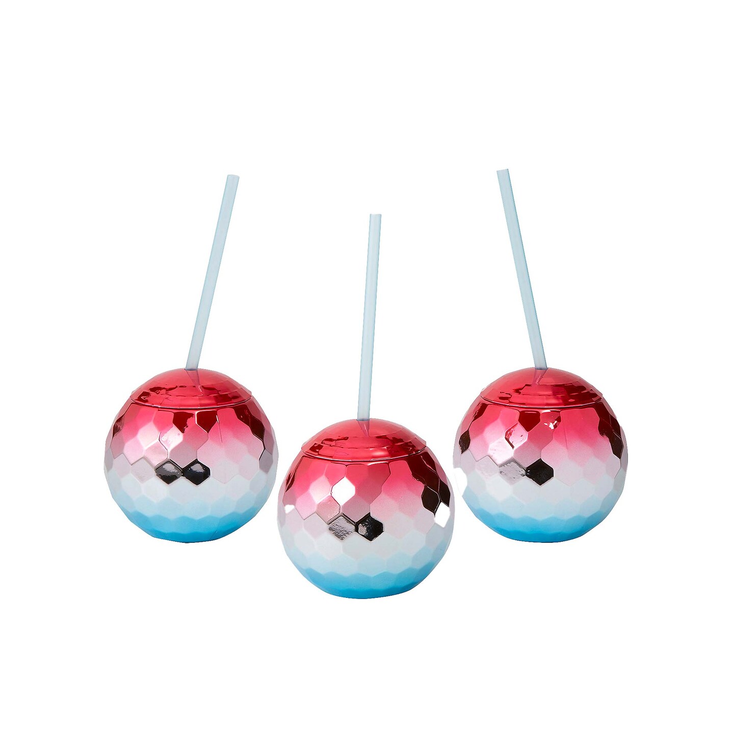 20 oz Patriotic Disco Ball Shaped Plastic Cups with Lids &#x26; Straws 6 Pieces