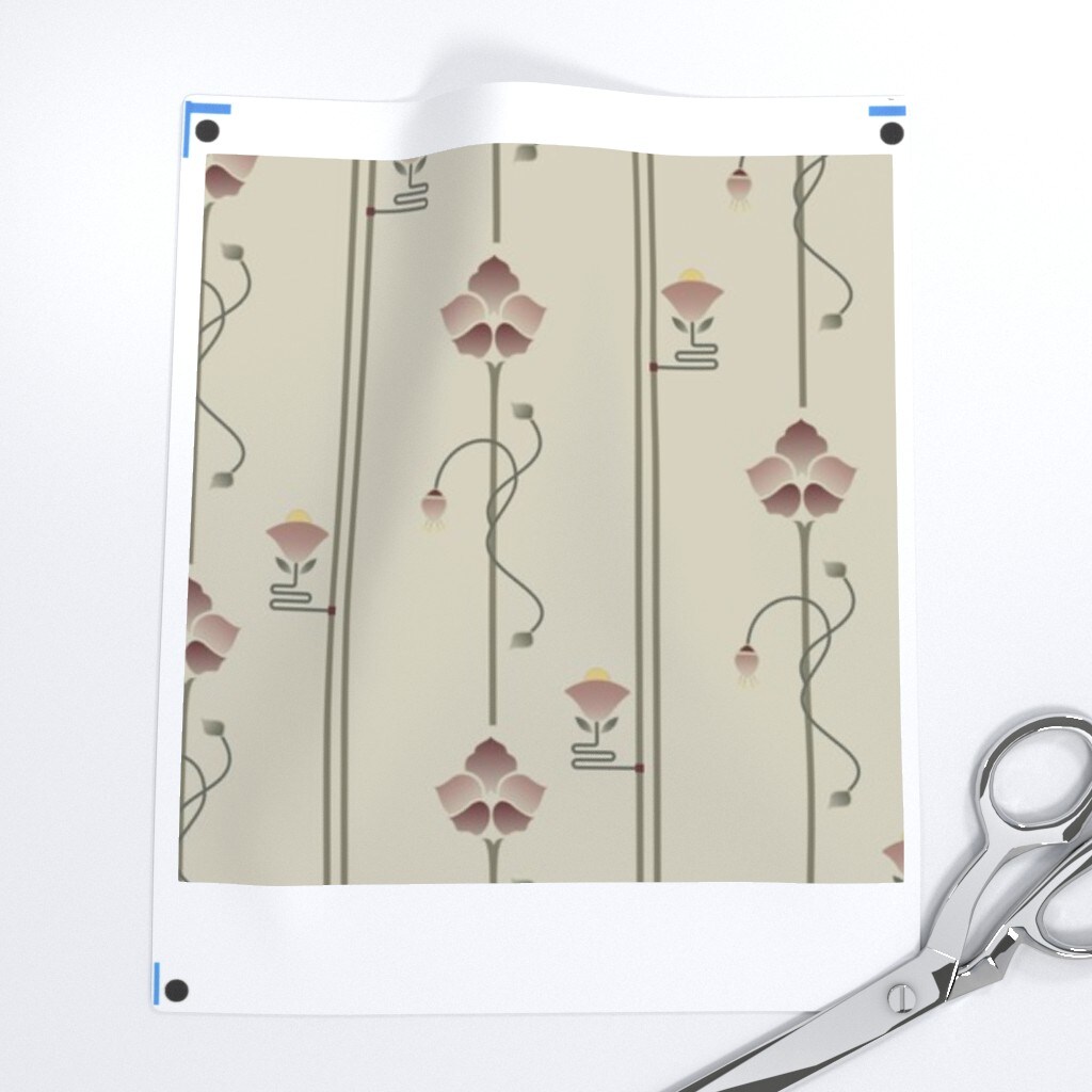 Beige Floral Stripe Art Deco Craftsman Nouveau Modern Botanical Small Scale Custom Pre-pasted Wallpaper by Spoonflower Pre-Pasted Wallpaper 2FT Wide