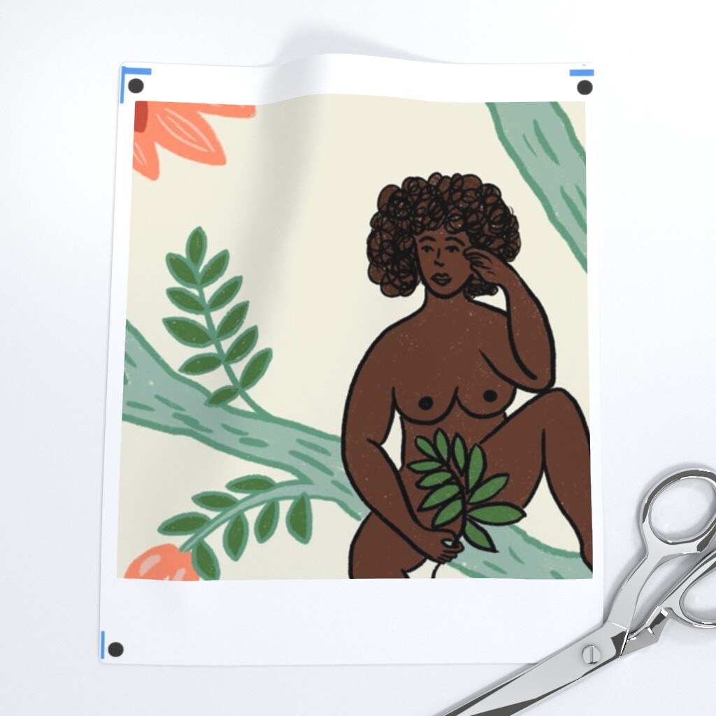 Boho Women Floral Trees Turquoise Botanical Naked Feminist Nudes Health Diversity Gardens Body Climbing Vines Garden Of Eden Custom Pre-pasted Wallpaper by Spoonflower Pre-Pasted Wallpaper 2FT Wide