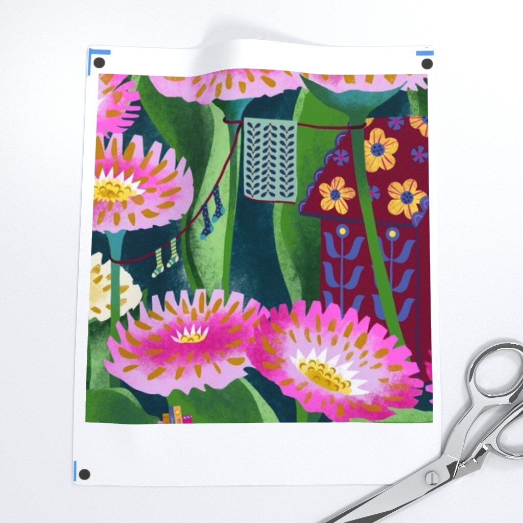 Flowers Floral Whimsical Garden Botanical Cottagecore Folk Art Custom Pre-pasted Wallpaper by Spoonflower Pre-Pasted Wallpaper 2FT Wide