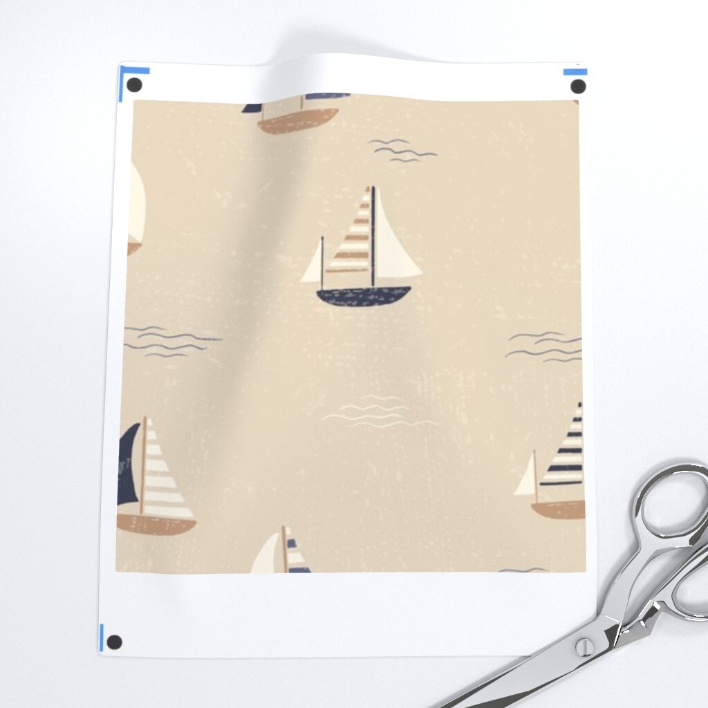 Beige Boats Nautical Sailing Gender Neutral Coastal Seaside Country Style Cottagecore Chic Beach Large Scale Custom Printed Fabric by Spoonflower Various Fabrics by the Yard or Fat Quarter