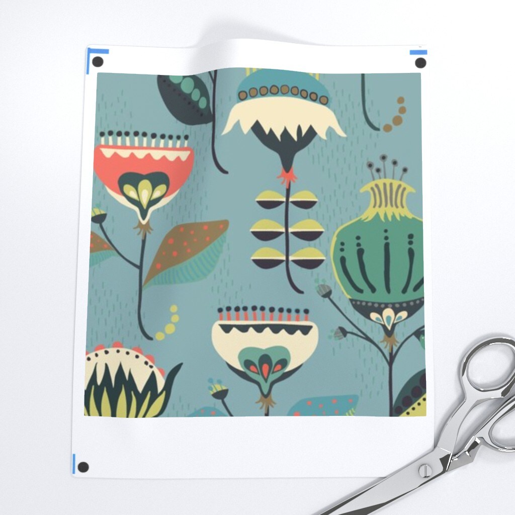 Mod Floral Folk Art Retro Botanical Scandinavian Garden Custom Pre-pasted Wallpaper by Spoonflower Pre-Pasted Wallpaper 2FT Wide