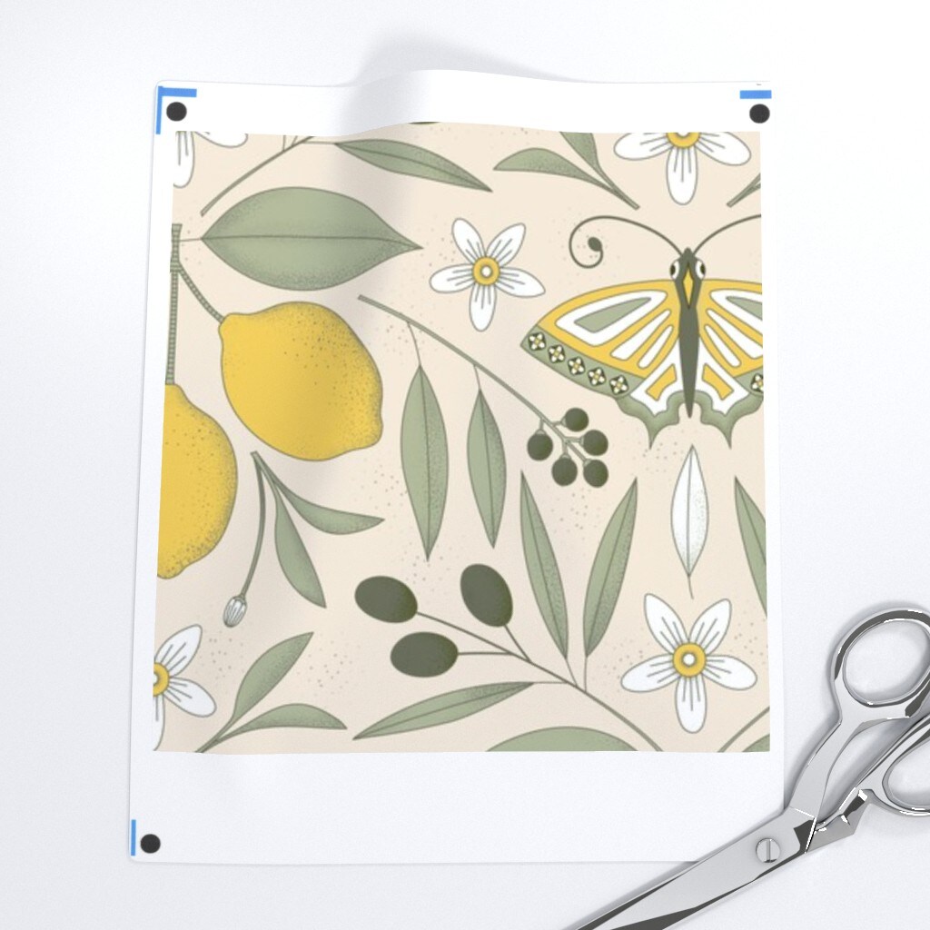 Yellow Butterfly Damask Olive Lemon Botanical Italy Pastel Colors Mediterranean Tree Large Scale Citrus Moth Insects Custom Pre-pasted Wallpaper by Spoonflower Pre-Pasted Wallpaper 2FT Wide