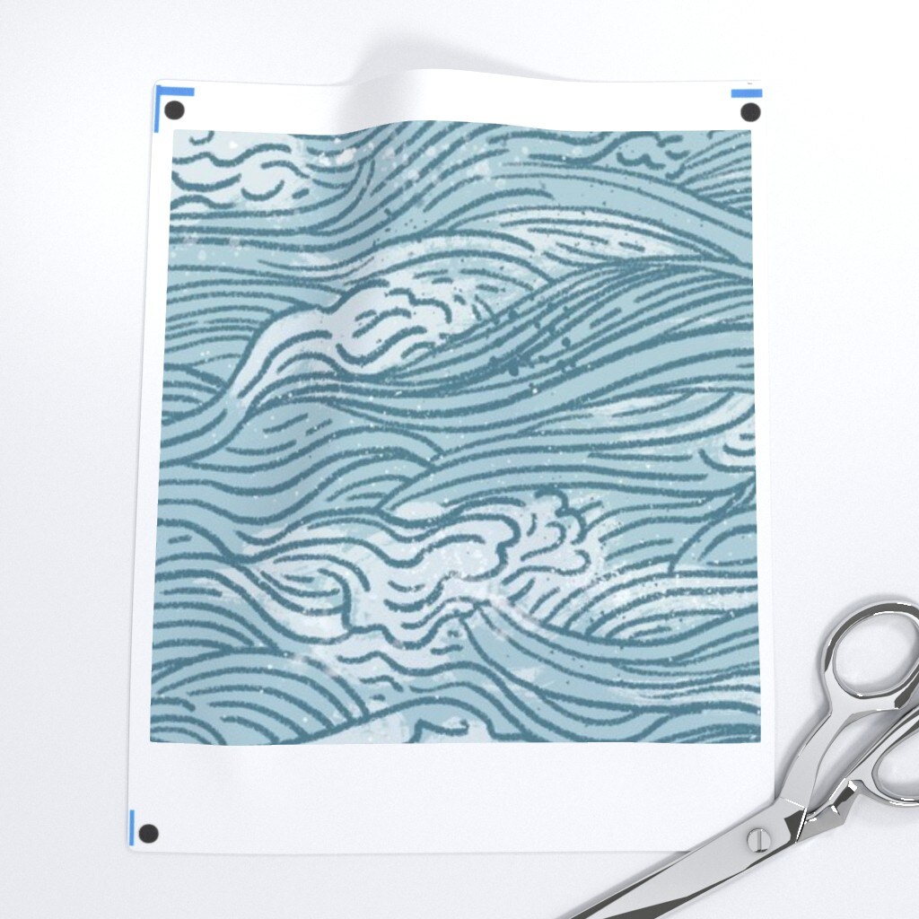Water Hand Drawn Sea Nautical Ocean Beach Blue Waves Abstract Print Coastal Small Scale Custom Removable Wallpaper by Spoonflower Peel & Stick Wallpaper 2FT Wide