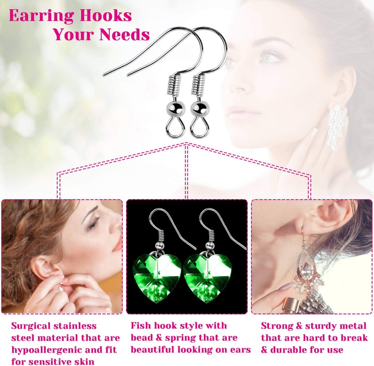 Earring Hooks for Jewelry Making Supplies, 240pcs Hypoallergenic Stainless Steel Fish Hooks Kit With 240pcs Earring Backs