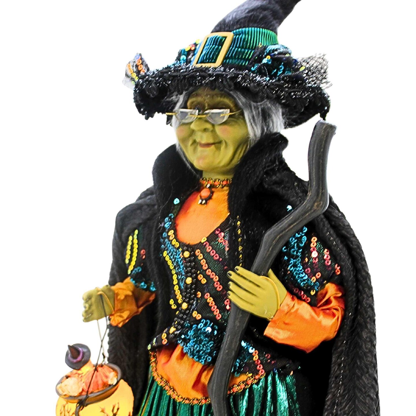 Karen Didion 21.0 Inch Lighted Tabitha Witch Halloween Figurine , Lighted Halloween Decor Broom Witch