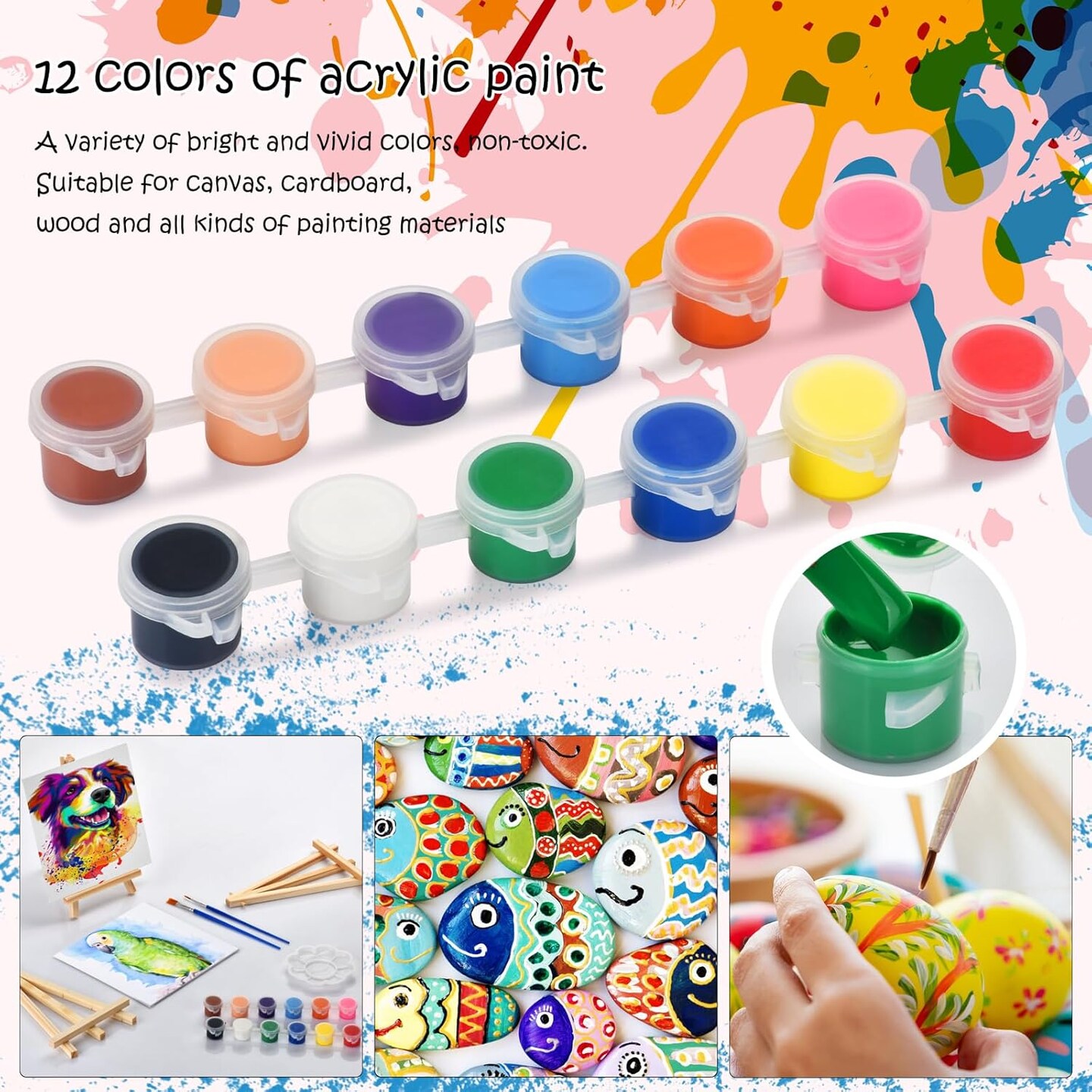 10 Set Acrylic Paint Canvas Set – 8x10 Inch Mini Canvas Painting Kit with 10 Wood Easels