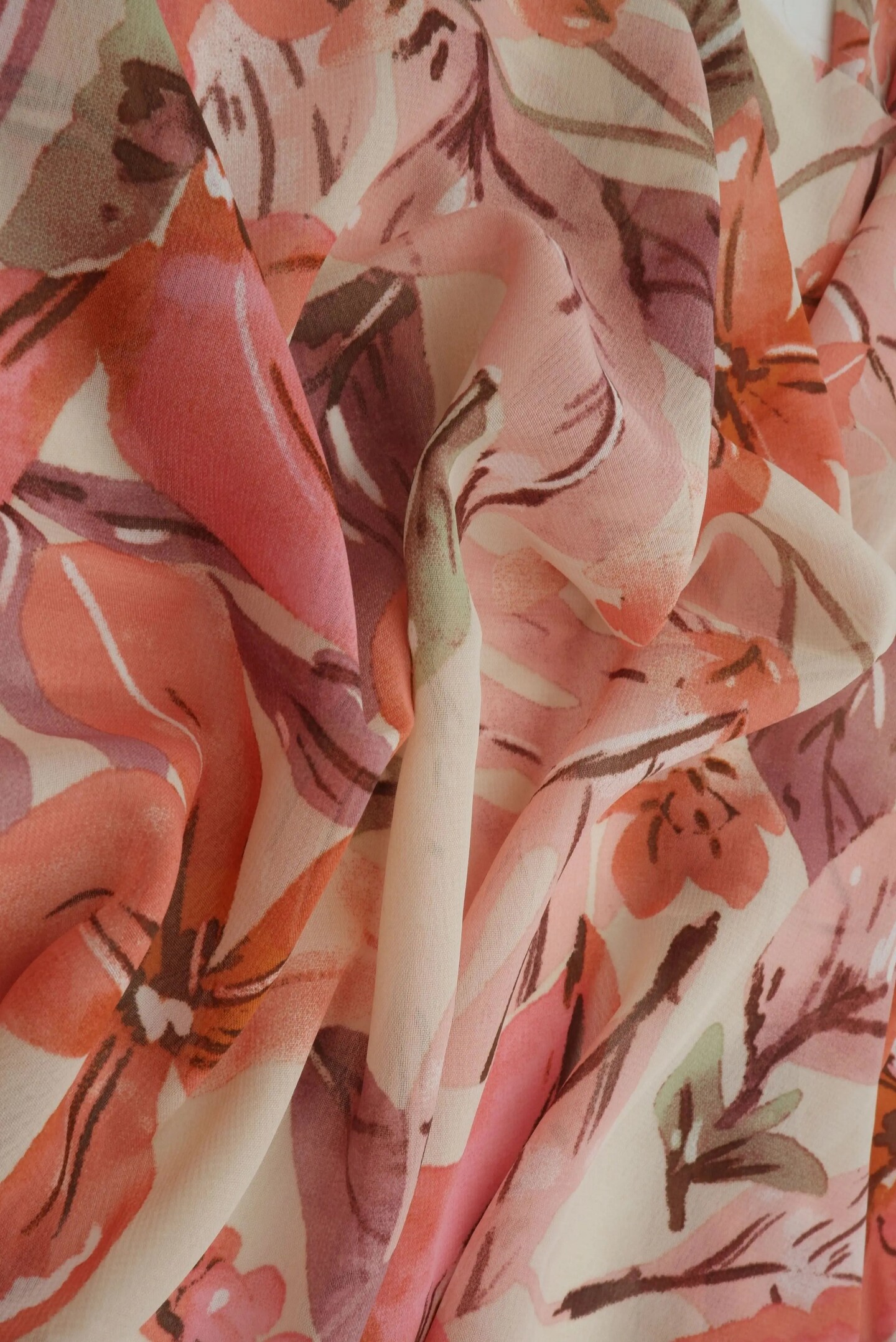 1 Yard Hi Multi Chiffon Fabric 57/58″ Wide Sand & Rust Big Floral Print