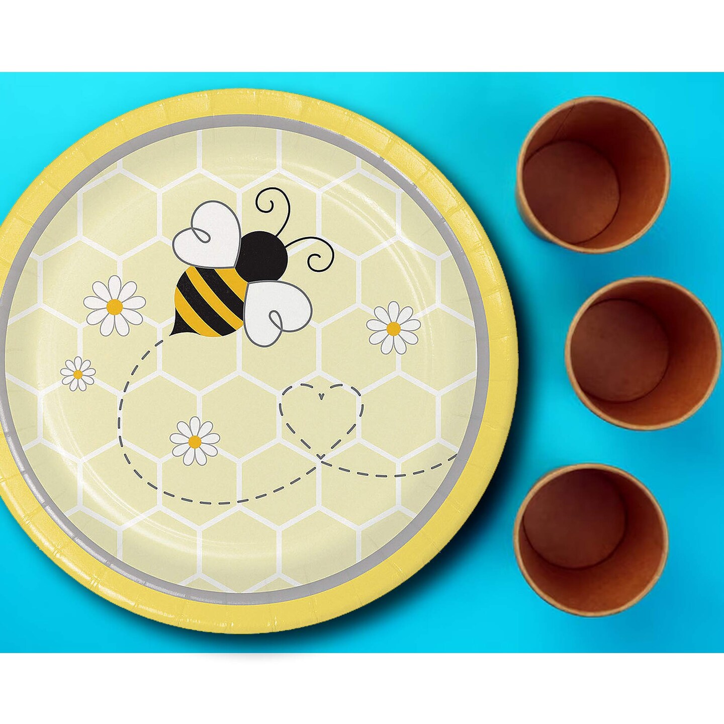 8 Ct Bumblebee Party Round Paper Dessert Plates 7" Disposable Plates