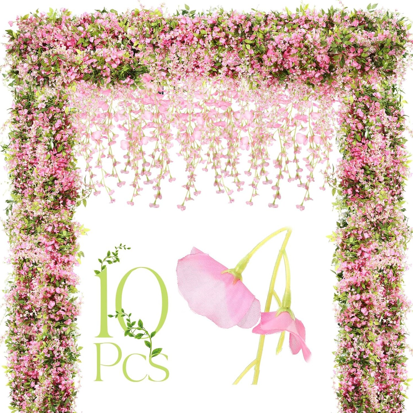 10 Pcs 7.2 ft Artificial Flowers Silk Wisteria Garland