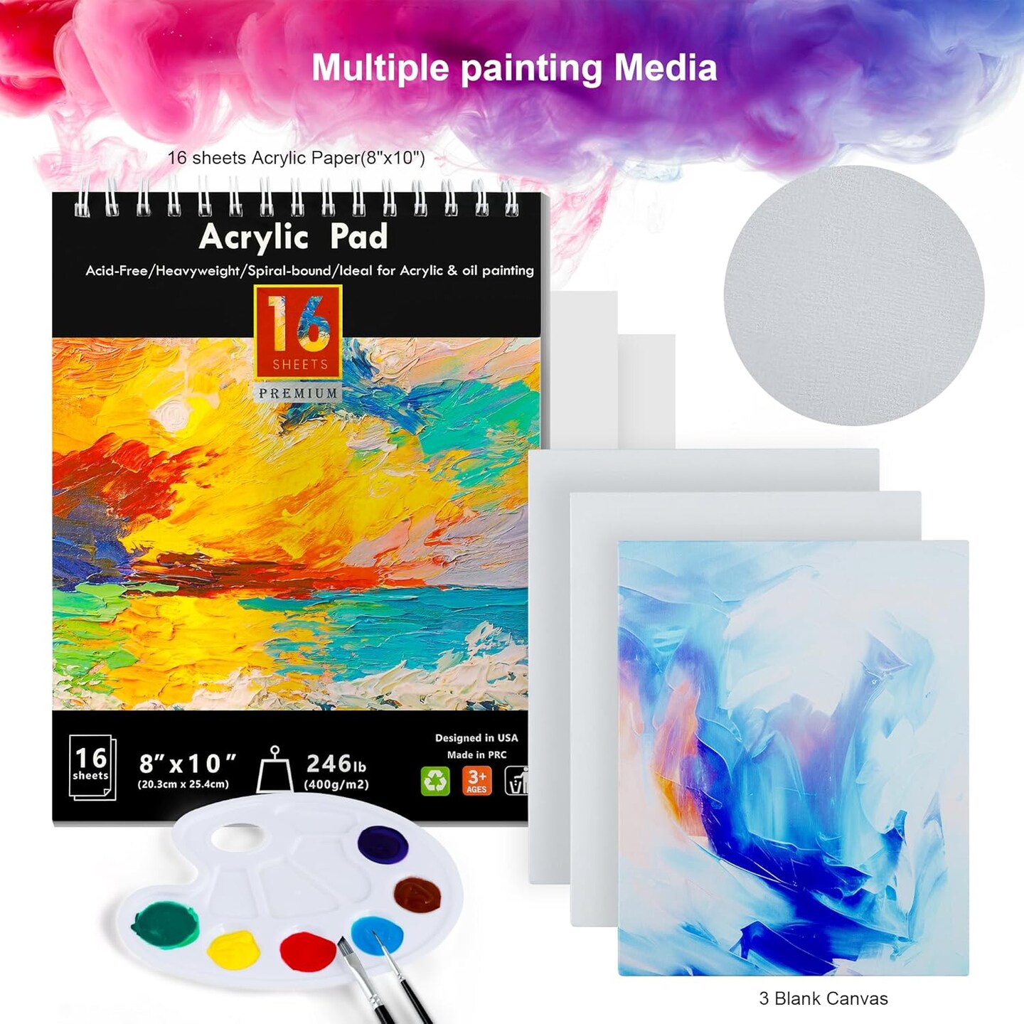Acrylic Paint Set 56 pcs,Painting Supplies with 24 Acrylic Paint,16 Sheets Acrylic Pad