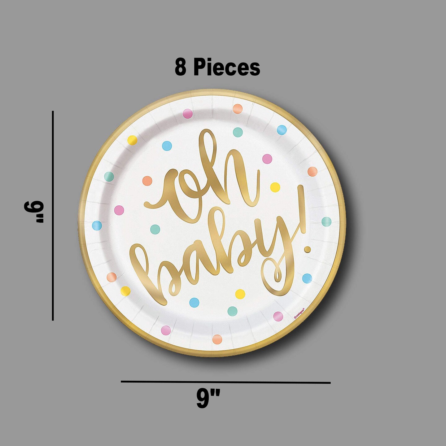 8 Ct. Oh Baby Pastel Polka Dot Paper Dinner Plates 9" Durable Baby Shower Tableware
