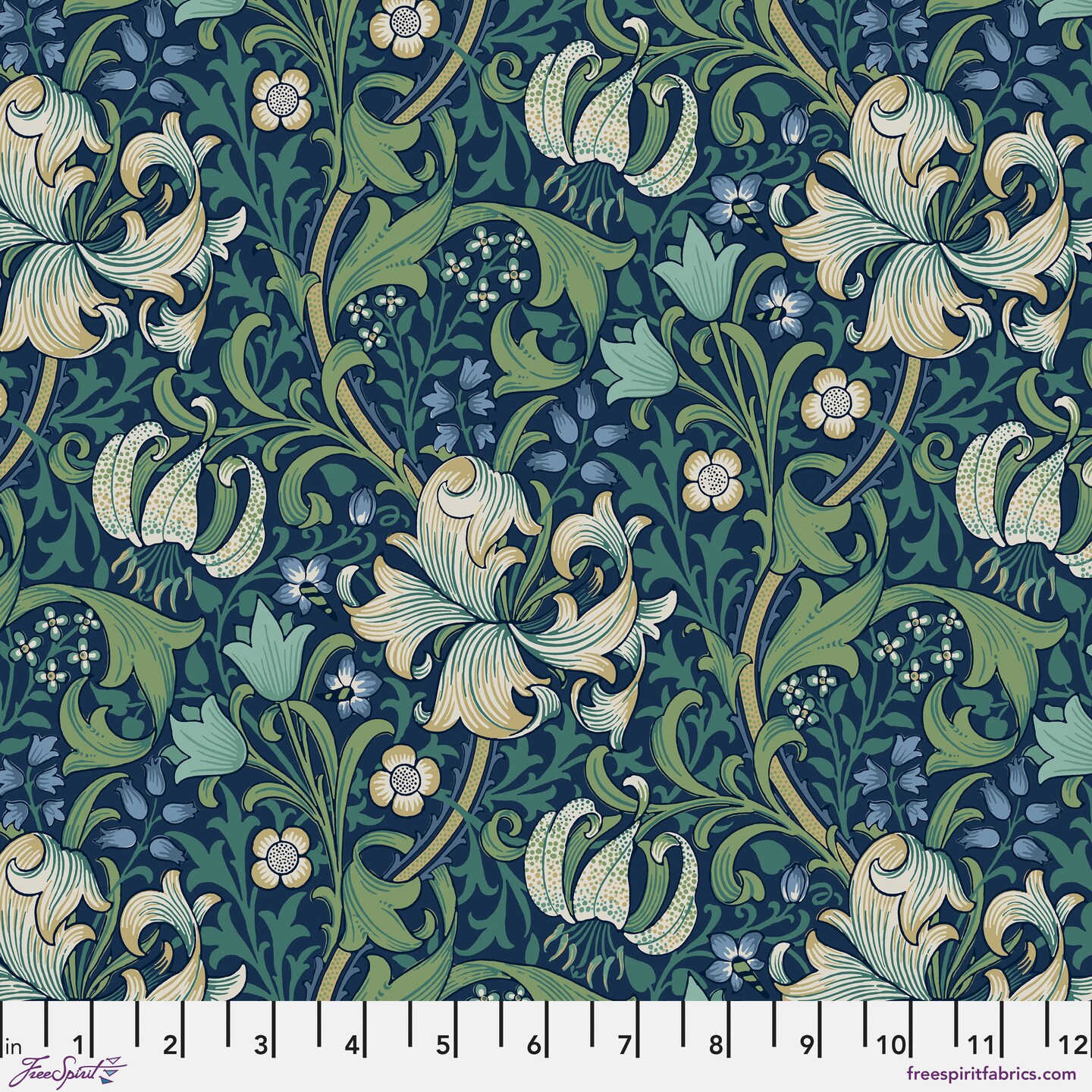Golden Lily in Navy (pwwm028.navy) | Buttermere | The Original Morris & Co | Free Spirit