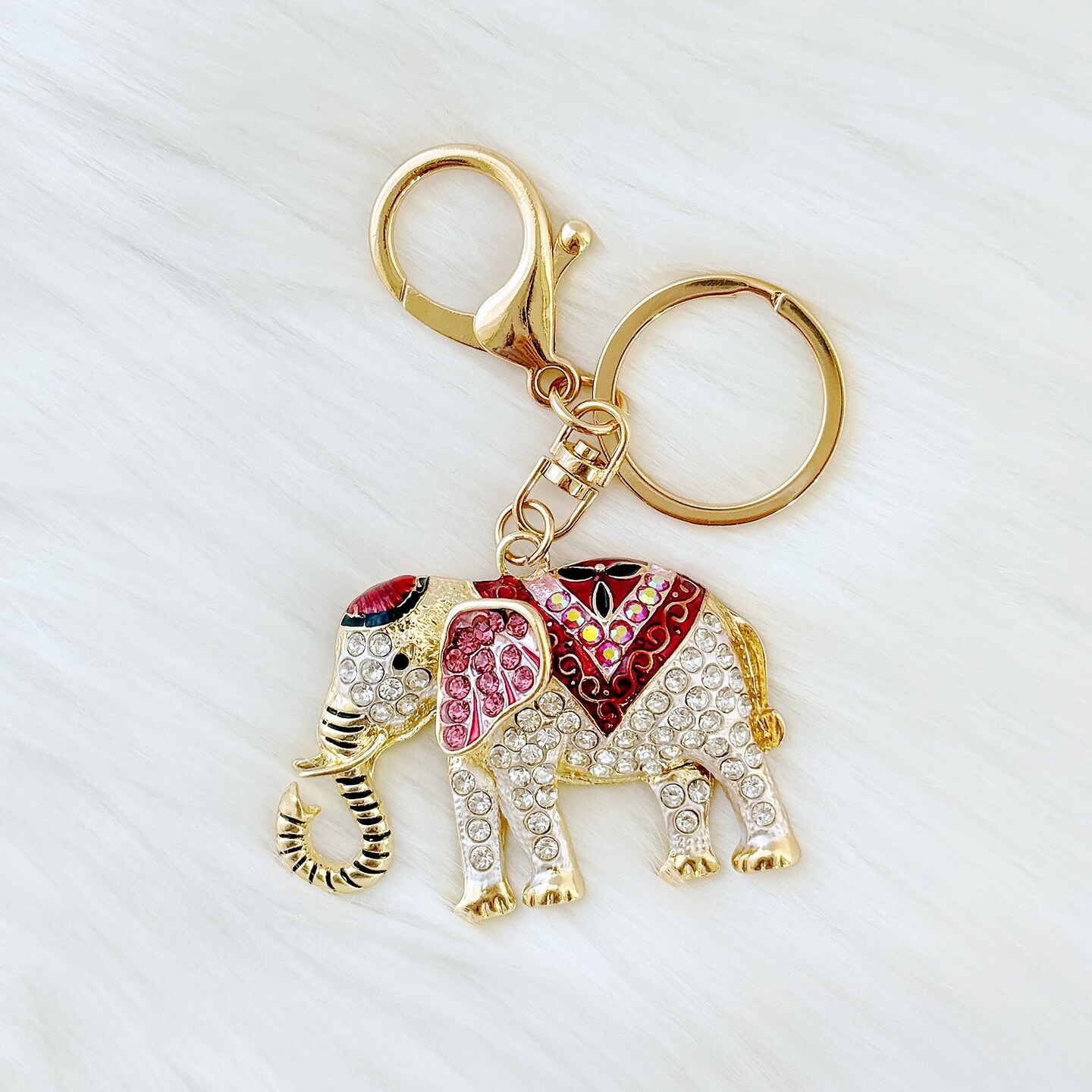 Wrapables Crystal Bling Keychain, Keyring Purse Handbag Pendant Charm, Red Opulent Elephant