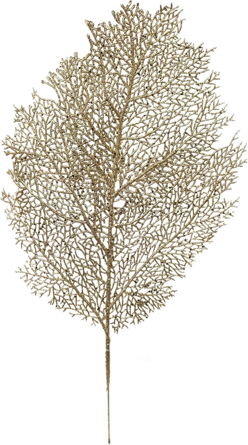 4PC 25-Inch Gold Glitter Mesh Leaf, Christmas Accent, Perfect for Trees, Wreaths, Garland Displays