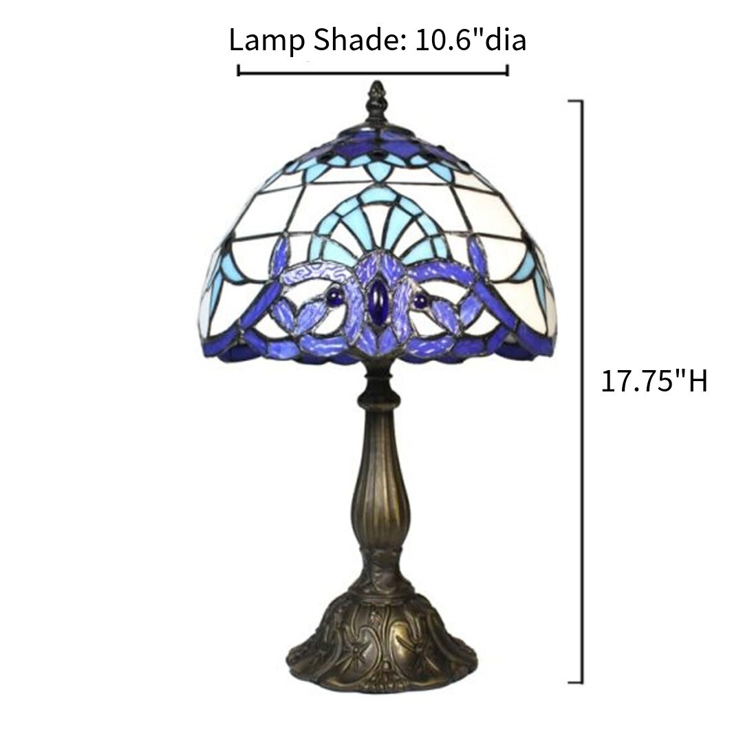 Blue Genuine Stained Glass Shade & Lamp Base - Perfect for a Living Room, Bedroom, Office, & More