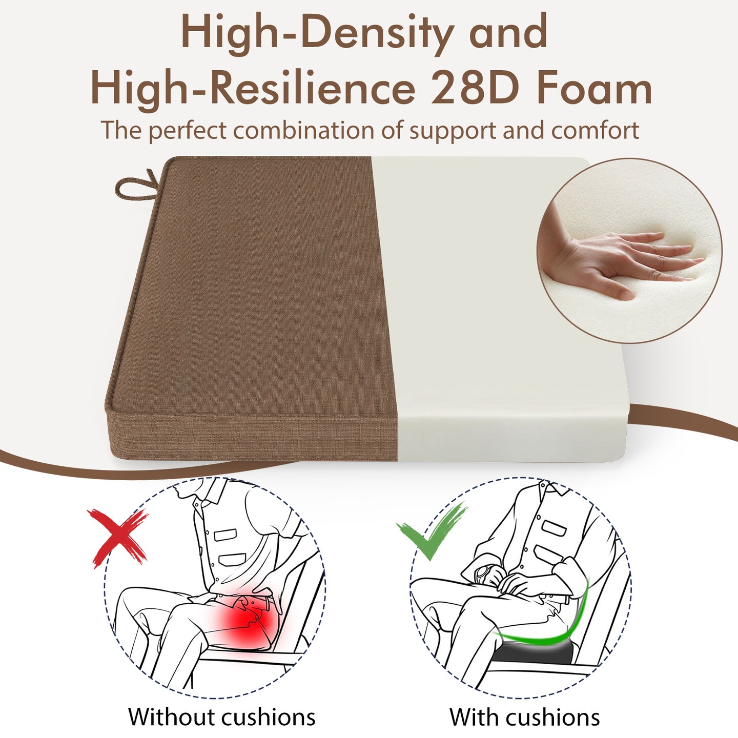 Set of 2 Square Waterproof Seat Chair Cushions Perfect for Dining Chairs or Patio Chairs