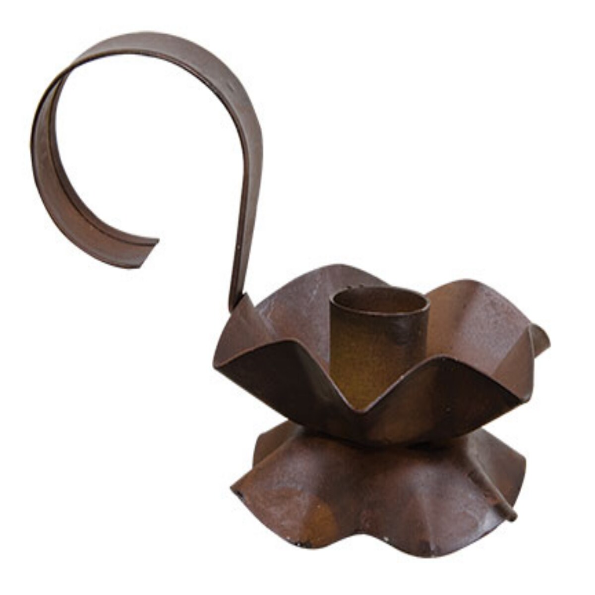 Rustic Brown Metal Flower Taper Candle Holder and Vintage Style with Handle