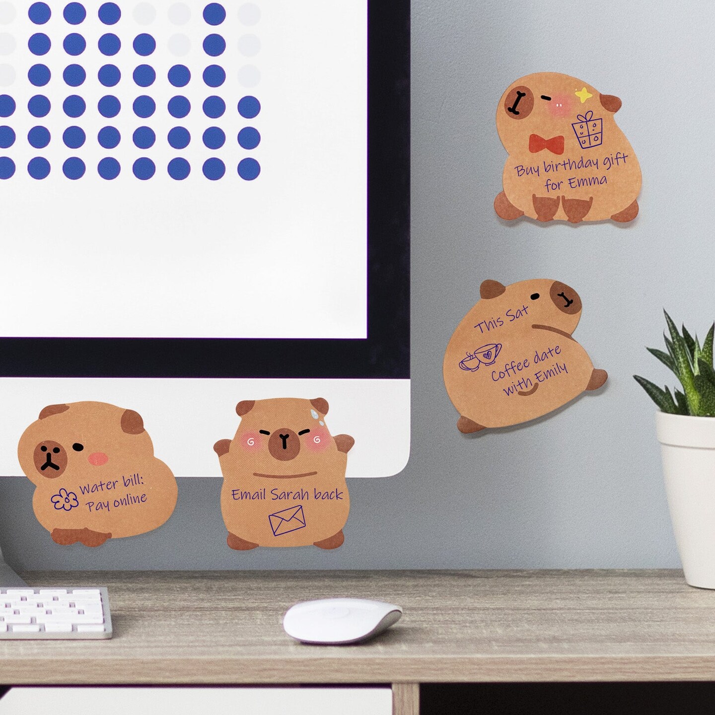 Wrapables Cute Capybara Sticky Notes, Adhesive Kawaii Animal Memo Notepads, Stationery Supplies for Reminders, Messages, Bookmarks, Home and Office Use (Set of 8)