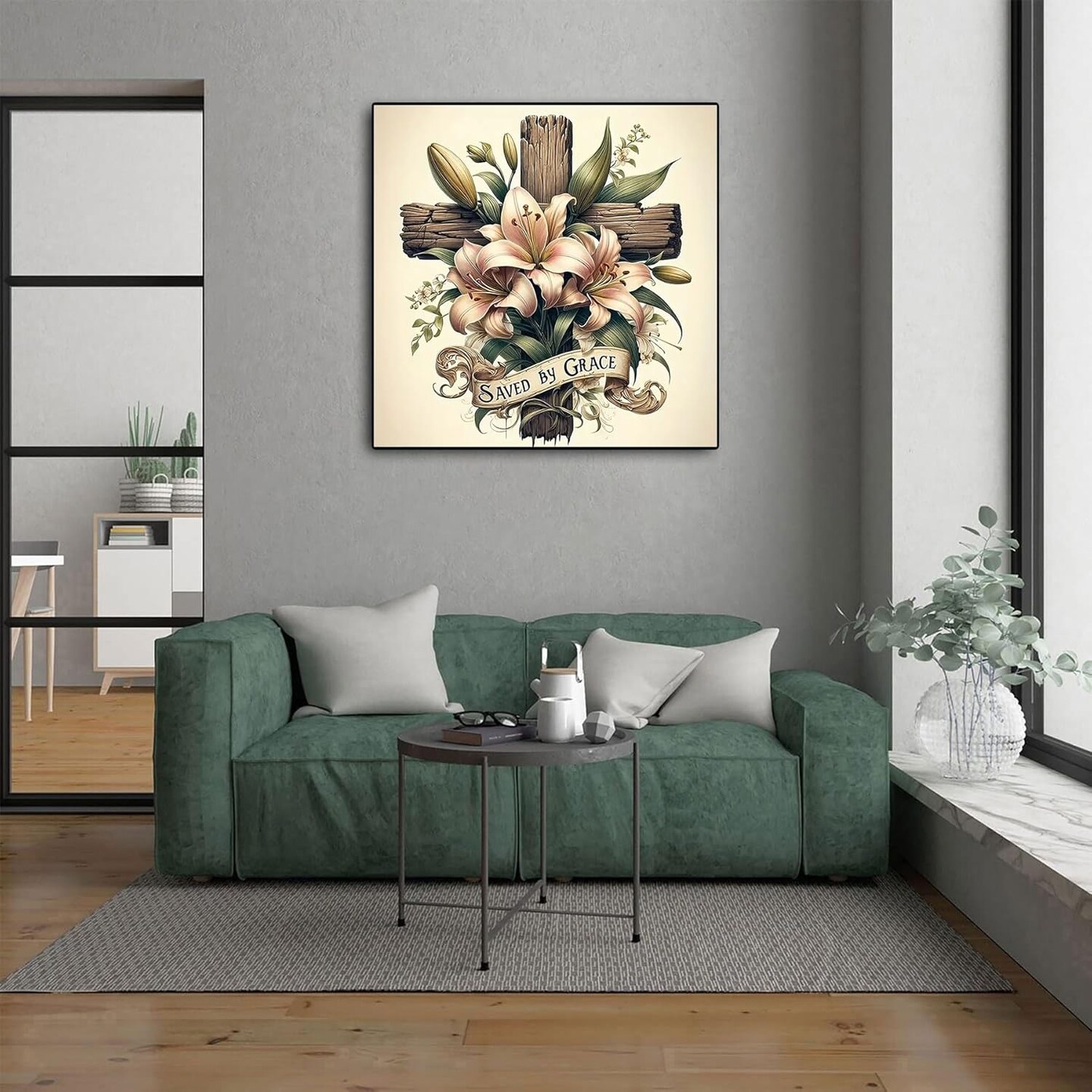 5D Cross Diamond Art Kits for Adults Beginners,DIY Full Round Drill Diamond Painting Kits Religious Cross With Lily Flowers, Paint by Diamonds Dot Gem Art Crystal Easy,Home Wall Decor 13.7X13.7Inch