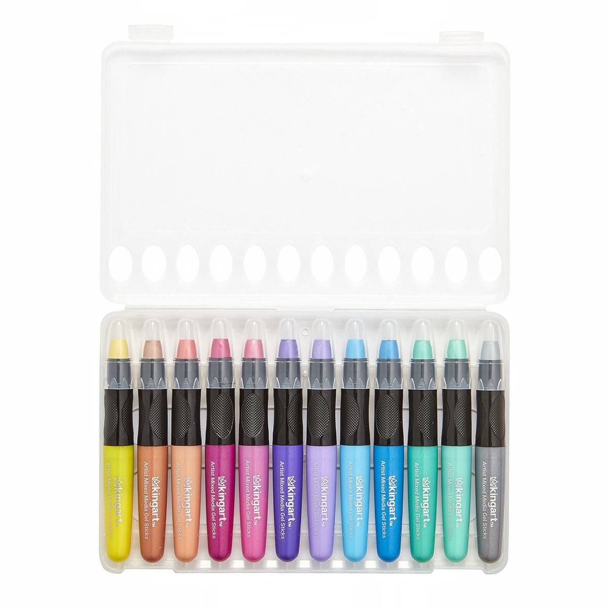 KINGART&#xAE; Gel Stick Mixed Media Crayons, 12 Metallic Colors