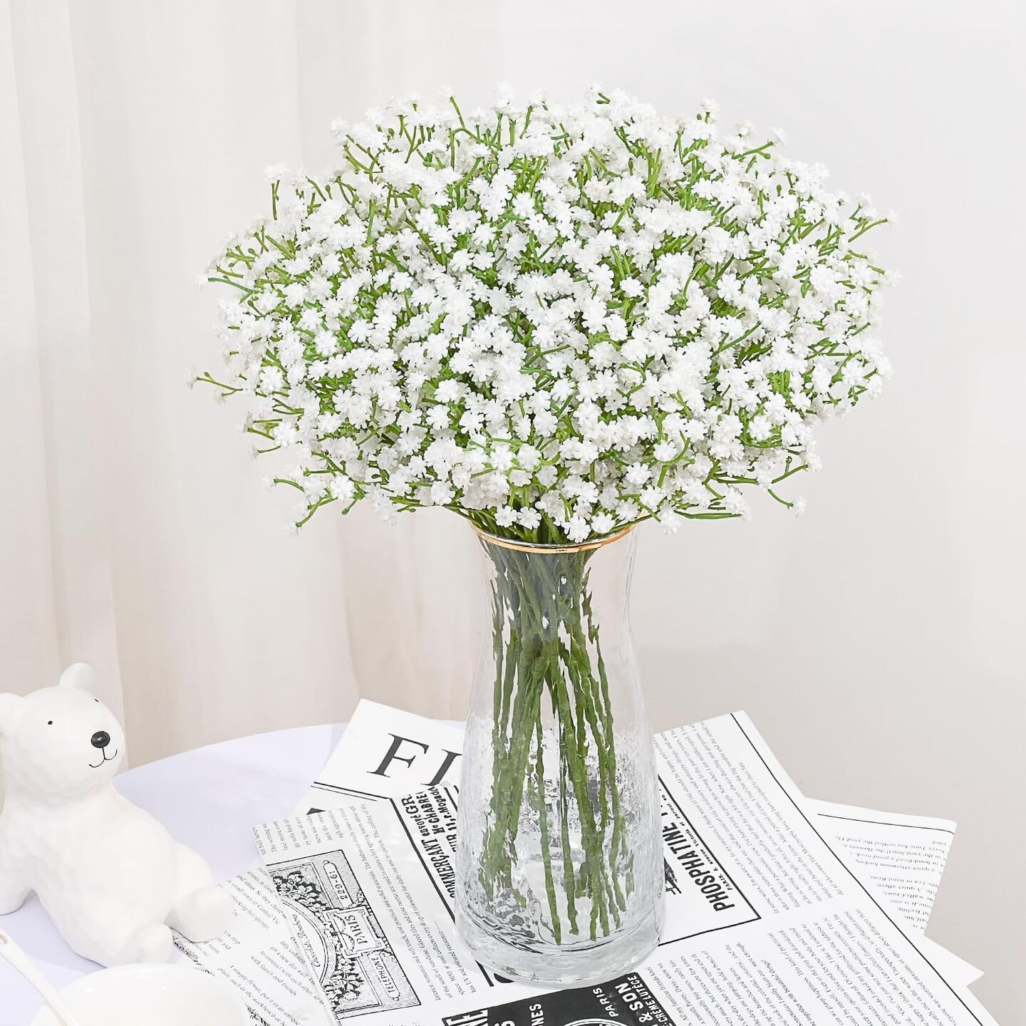Babys Breath Artificial Flowers, 10 PCS White Baby Breath Flowers Artificial Bulk, Fake Babys Breath Gypsophila Real Touch Faux Babys Breath for Wedding Floral Arrangement Home Decor