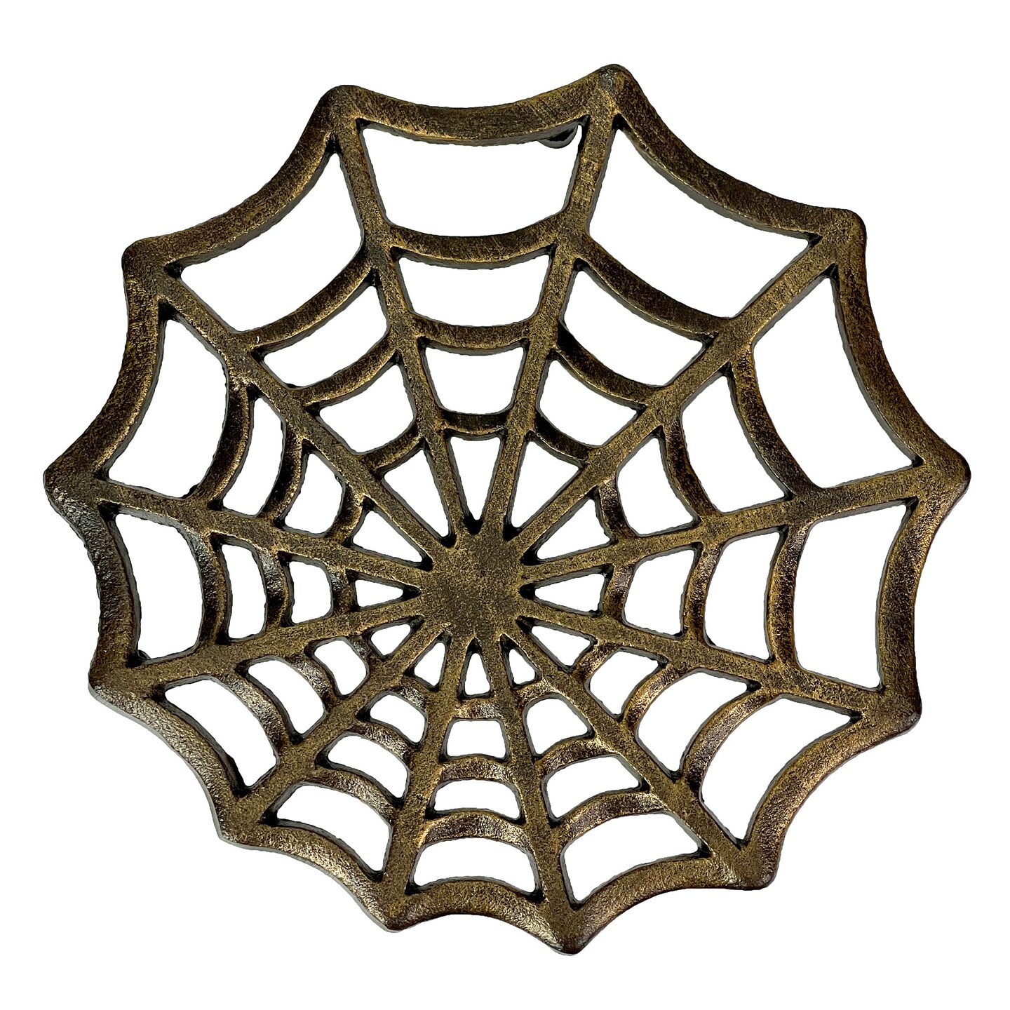 Cast Iron Spider Web Trivet 8&#x22; Bronze Gothic Decor, Kitchen Heat Resistant Mat