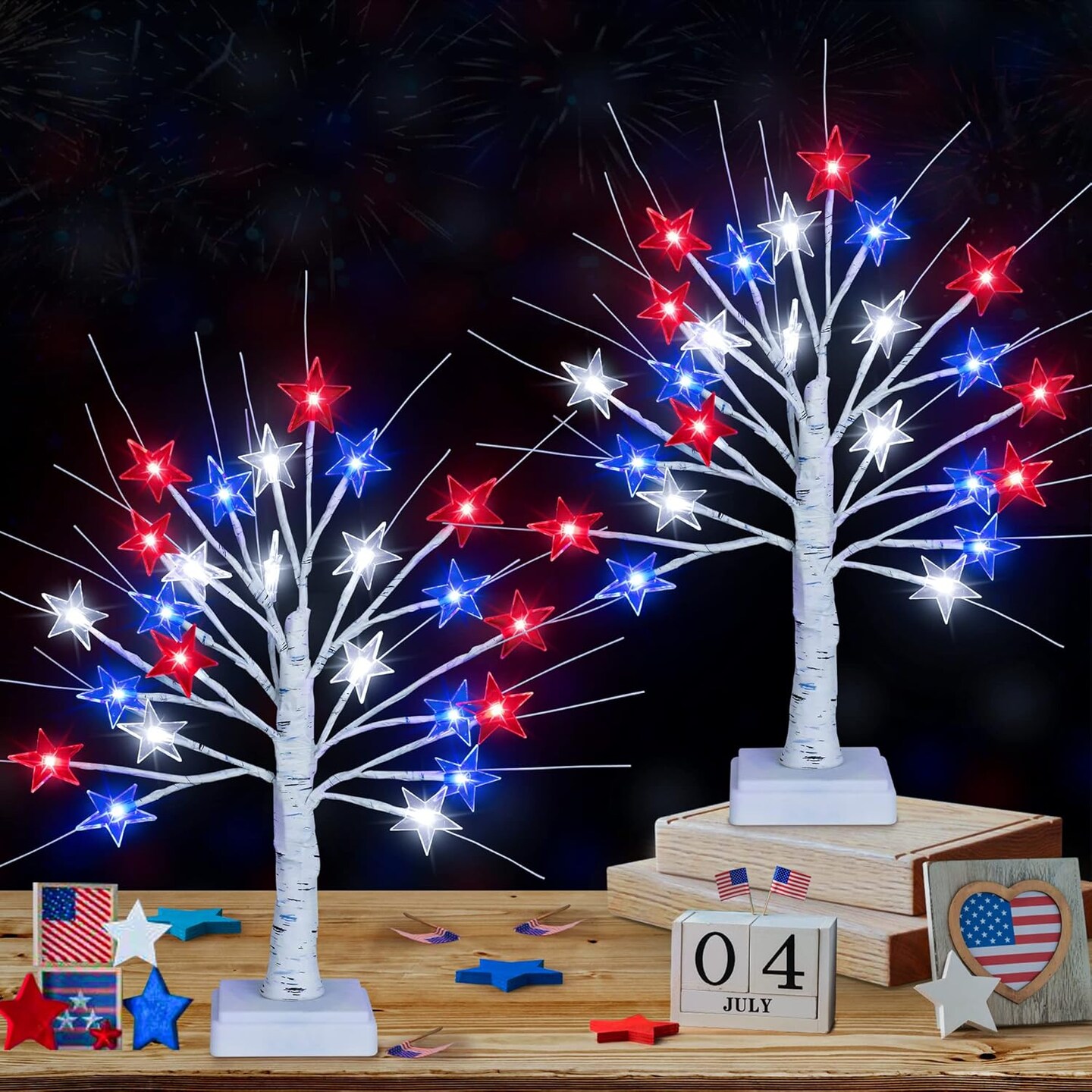 2 Pack 18 Inch 4th of July Patriotic Decorations Tree Light