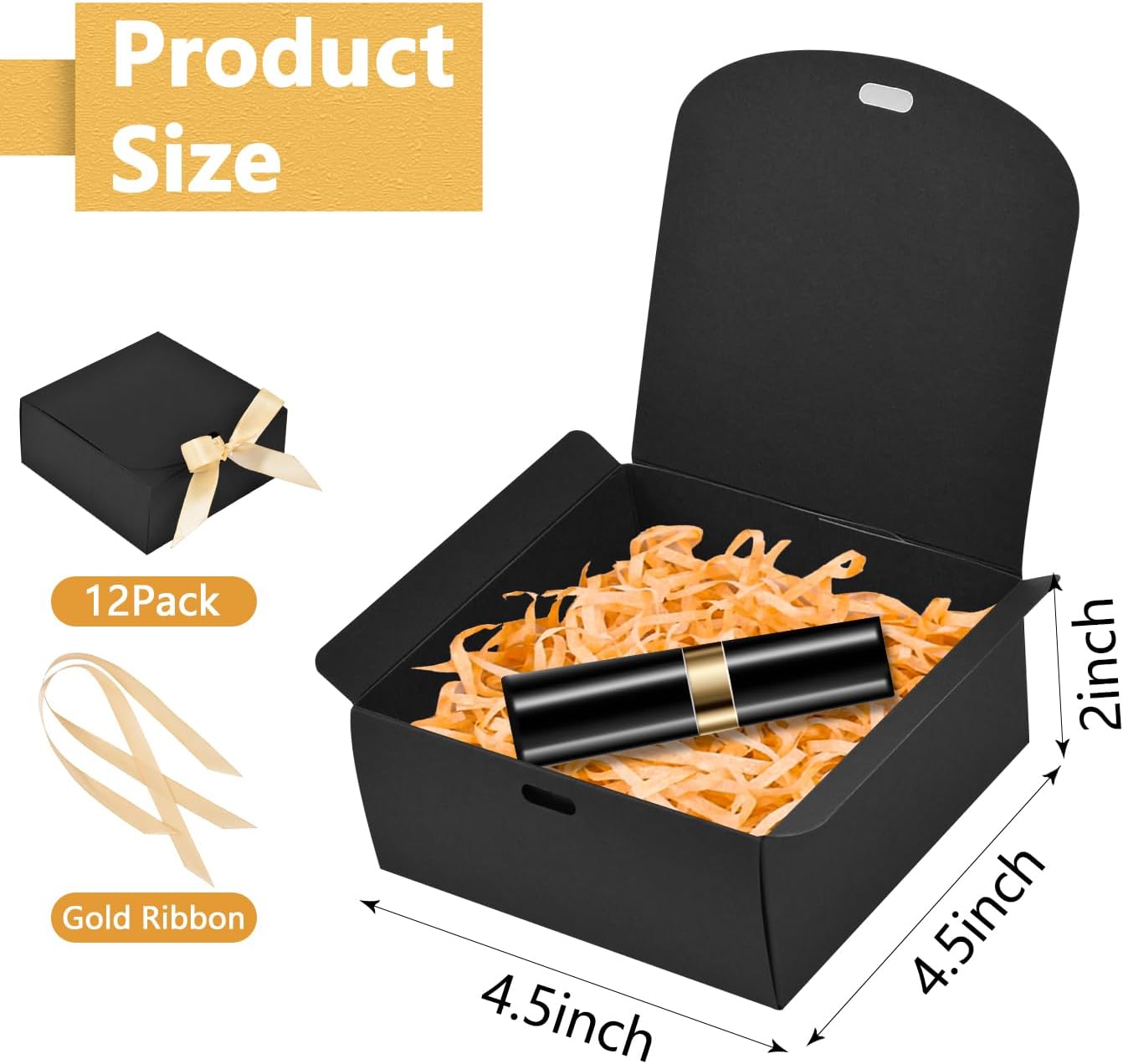 12pack Small Gift Boxes with Lids for Presents, 4.5''x4.5''x2'' Black Gift Boxes with Ribbons, Party Gift Boxes for Packaging Wedding, Present, Birthday, Holiday, Galentine's Day