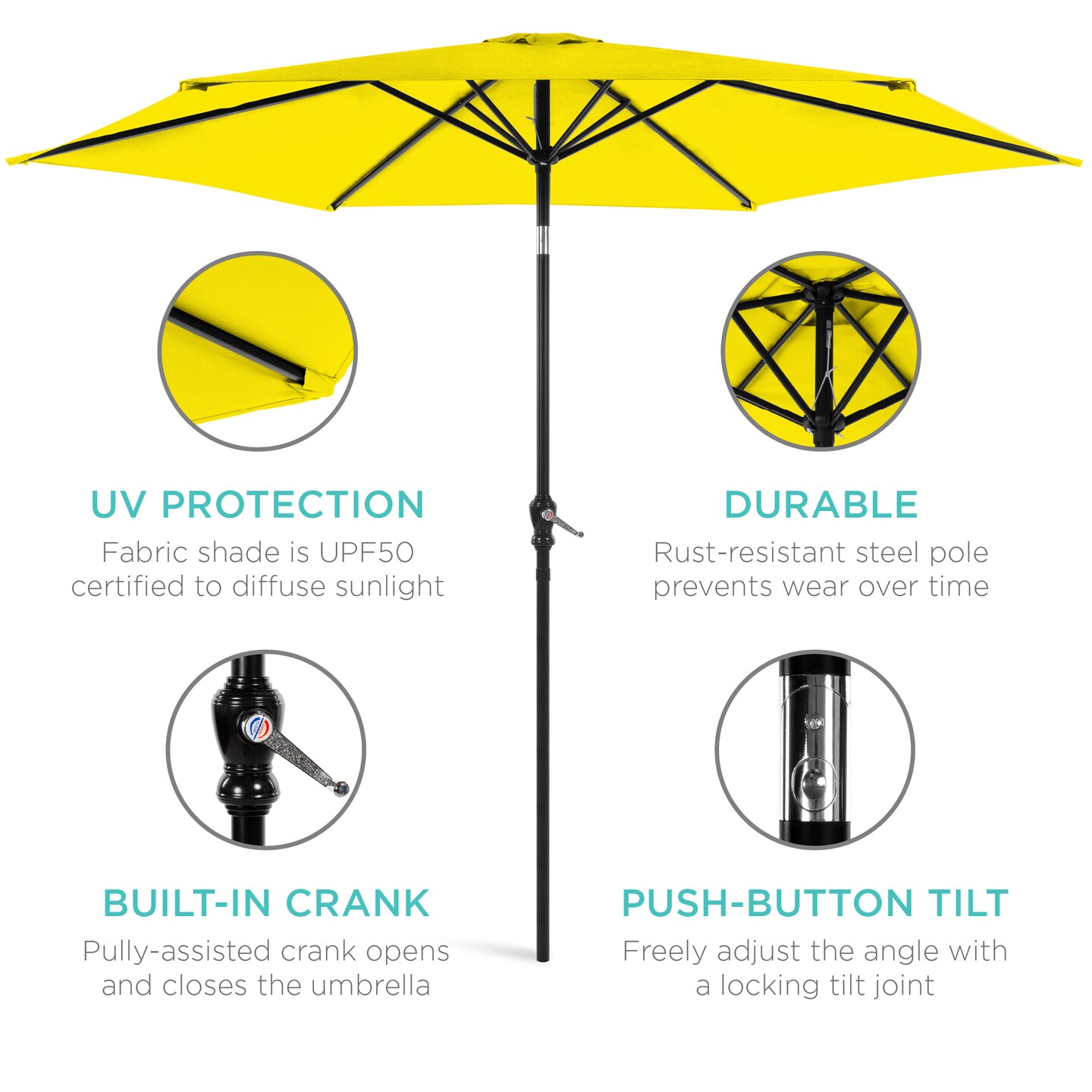 Best Choice Products 10ft Outdoor Steel Market Patio Umbrella w/ Crank, Tilt Push Button, 6 Ribs