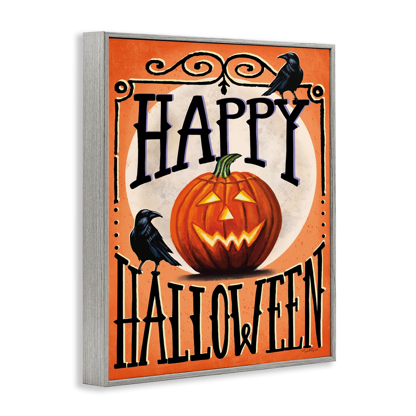 Stupell Industries Happy Halloween with Crows Framed Giclee Design by Elizabeth Tyndall