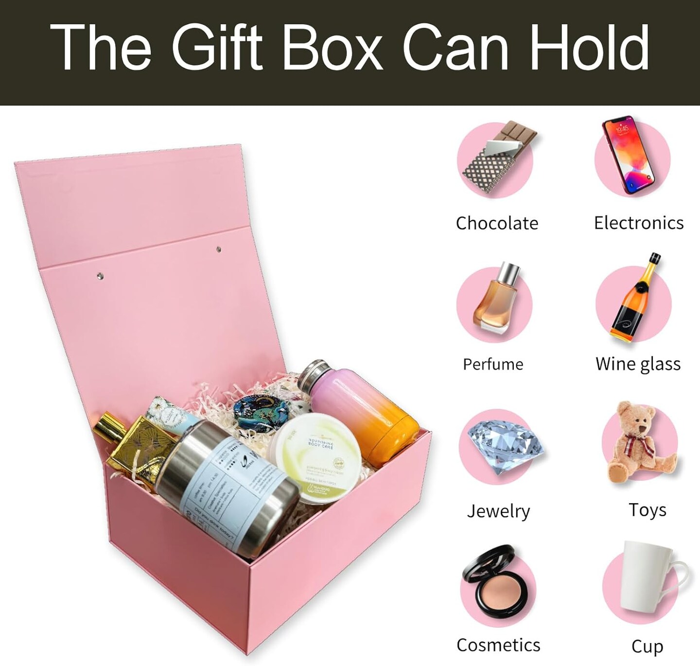 Pink Gift Box - 11x7.6x3.5 Inches Gift Boxes with Lids and Handles, Portable Magnetic Gift Boxes for Presents, Large Gift Box for Women