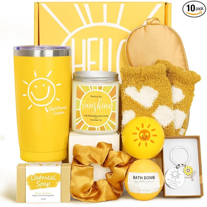 Unique 10pcs Birthday Gift Baskets for Women - Sister &#x26; Friendship Cheer Up Box with Get Well Soon &#x26; Sunshine Gifts!
