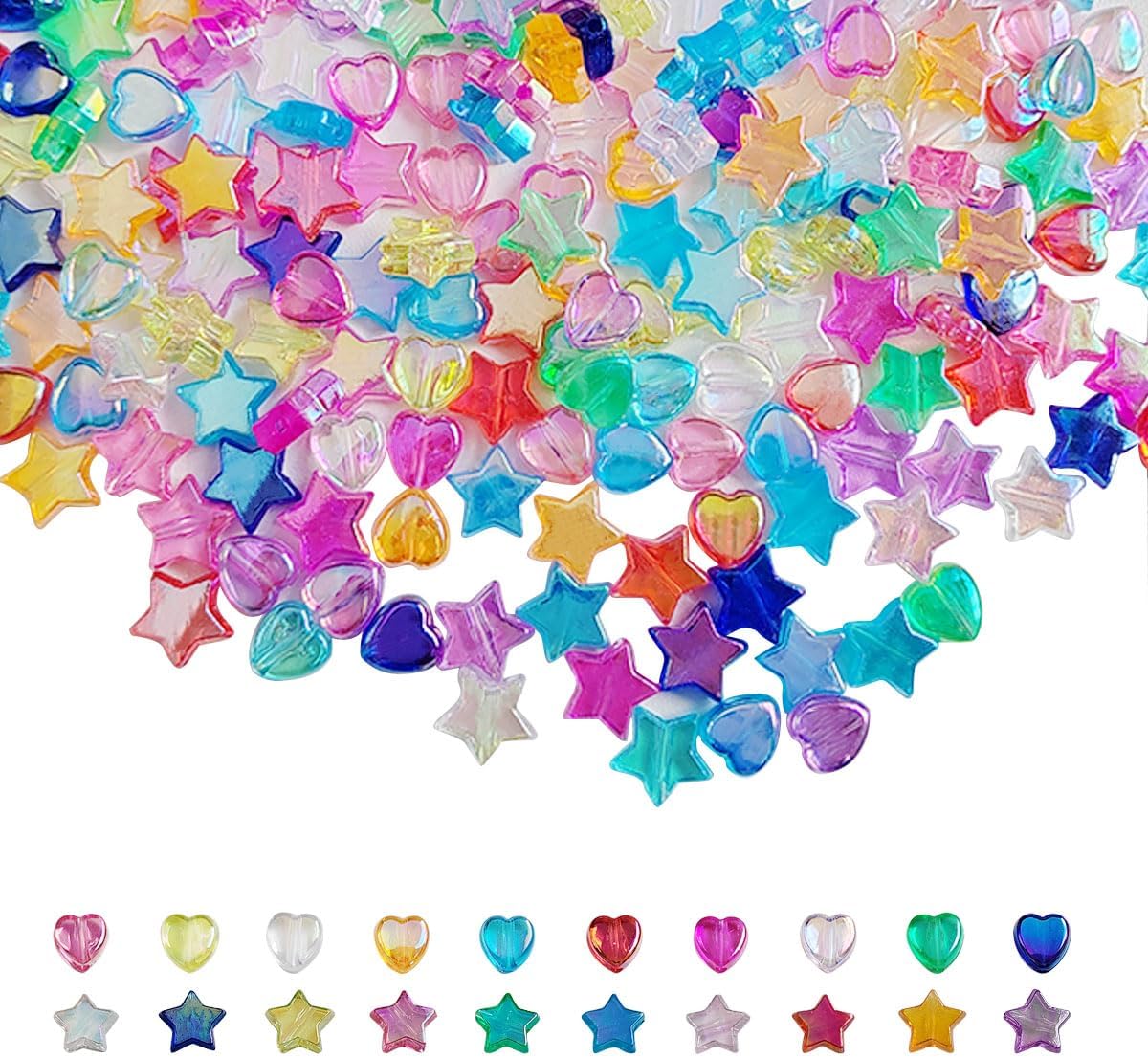 600 PCS Heart Star Shape Beads, AB Acrylic Bead Star Beads, for Jewelry Making DIY Bracelet arrings
