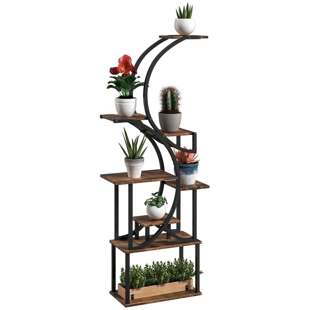S-shaped Wooden 8-Tier Flower Plant Stand