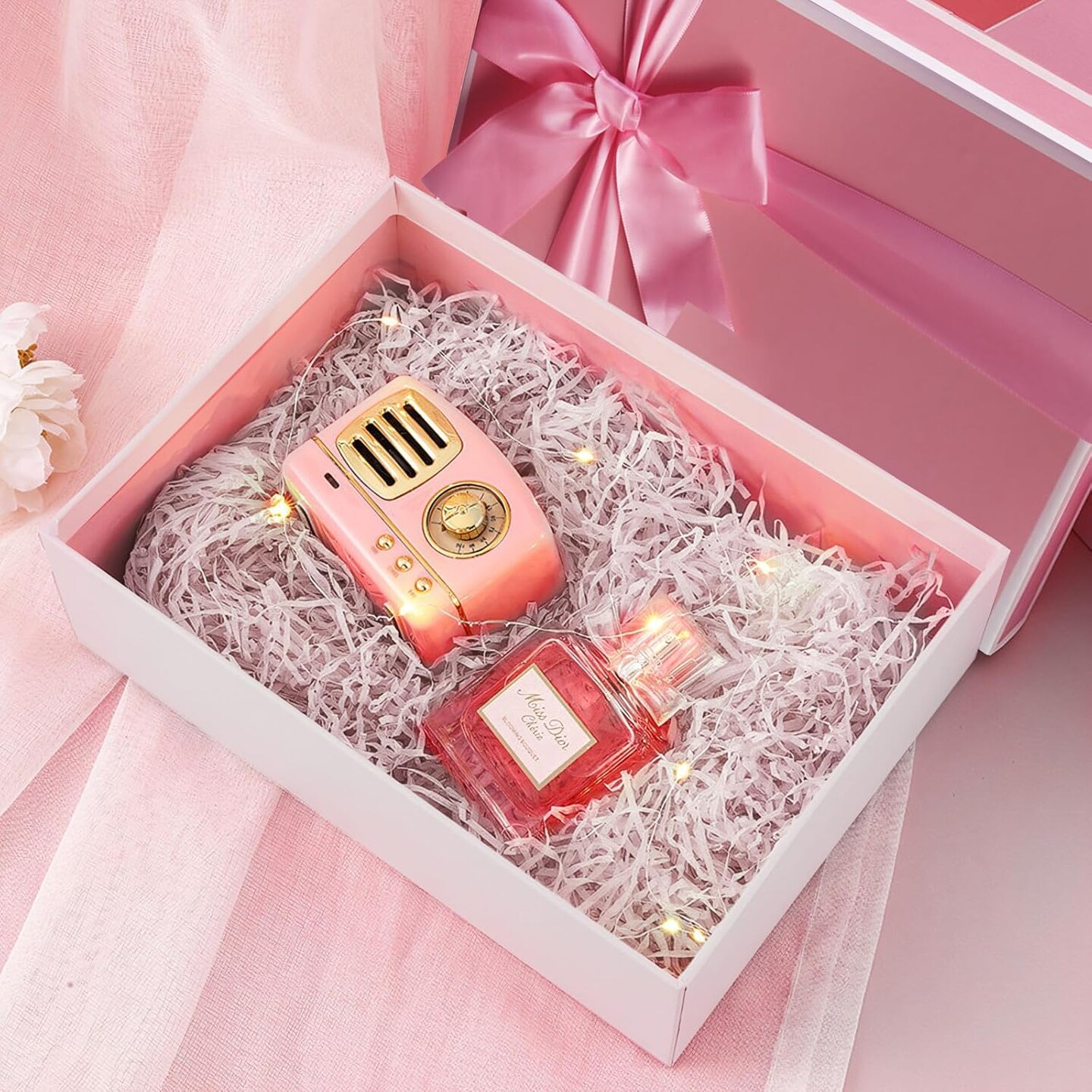 Gift Boxes With Lids For Presents, Set Of 3 Pink Gift Wrap Boxes With Ribbon, Assorted Boxes For Presents, Sturdy &#x26; Pre-Wrapped Gift Box