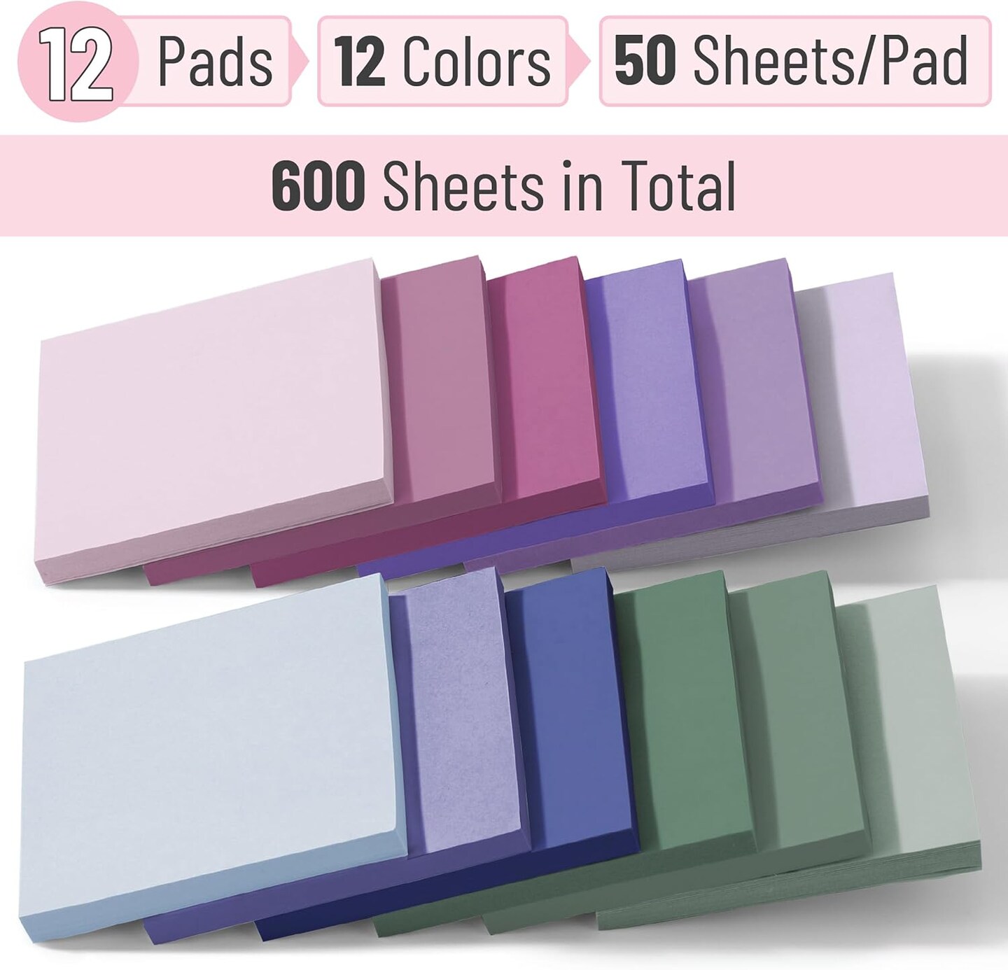 Colorful Sticky Notes, 12 Pads, Mute Colors Sticky Notes Bulk, Sticky Note, Self-Stick Note Pads