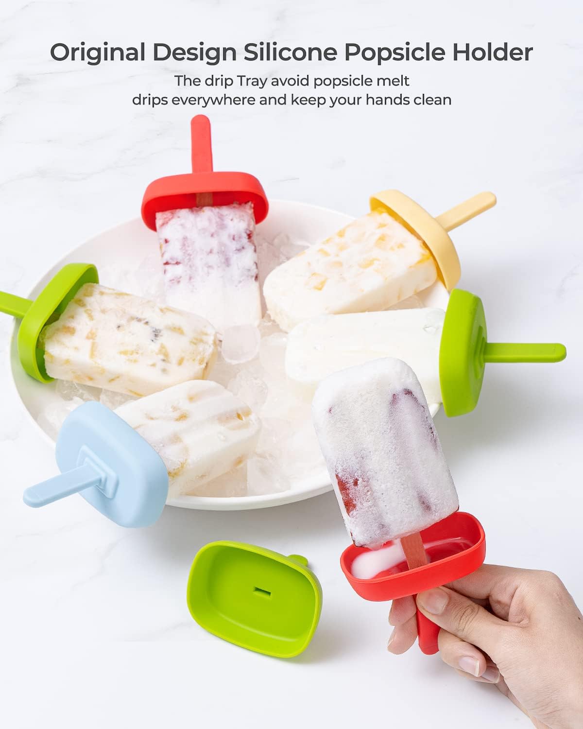 10 Cavity Large Silicone Popsicle Molds with Popsicle Holders/Popsicle Drip Catcher, Silicone BPA-Free Popsicle Maker Mold Set Ice Pop Mold, with 50Pcs Popsicle Sticks