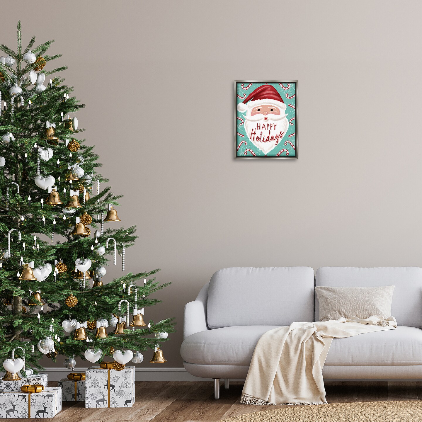 Stupell Industries Jolly Santa &#x26; Candy Canes Floating Frame Design by Elizabeth Tyndall