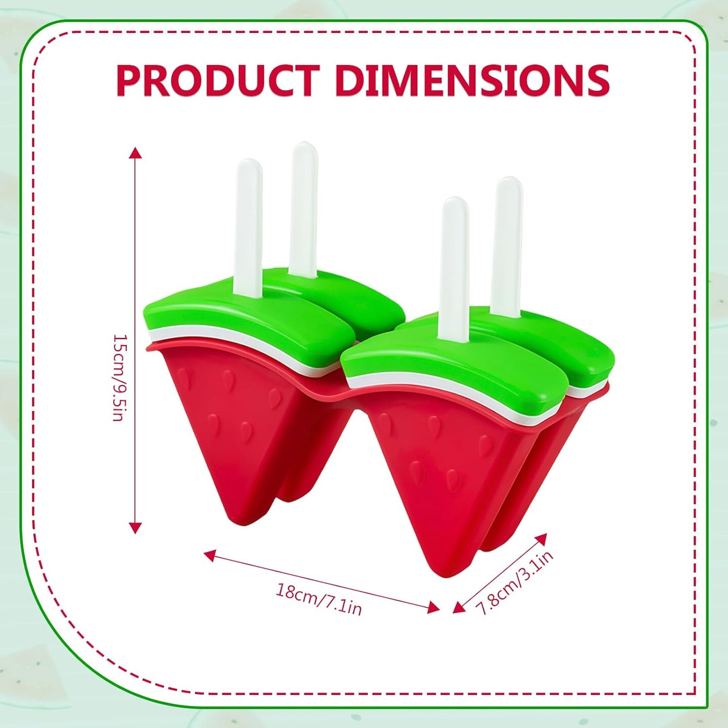 Watermelon-Shaped Popsicle Molds for Kids - 4 Cavity BPA-Free Reusable Ice Pop Molds, Easy Release DIY Homemade Ice Cream Maker for Toddlers & Summer Treats