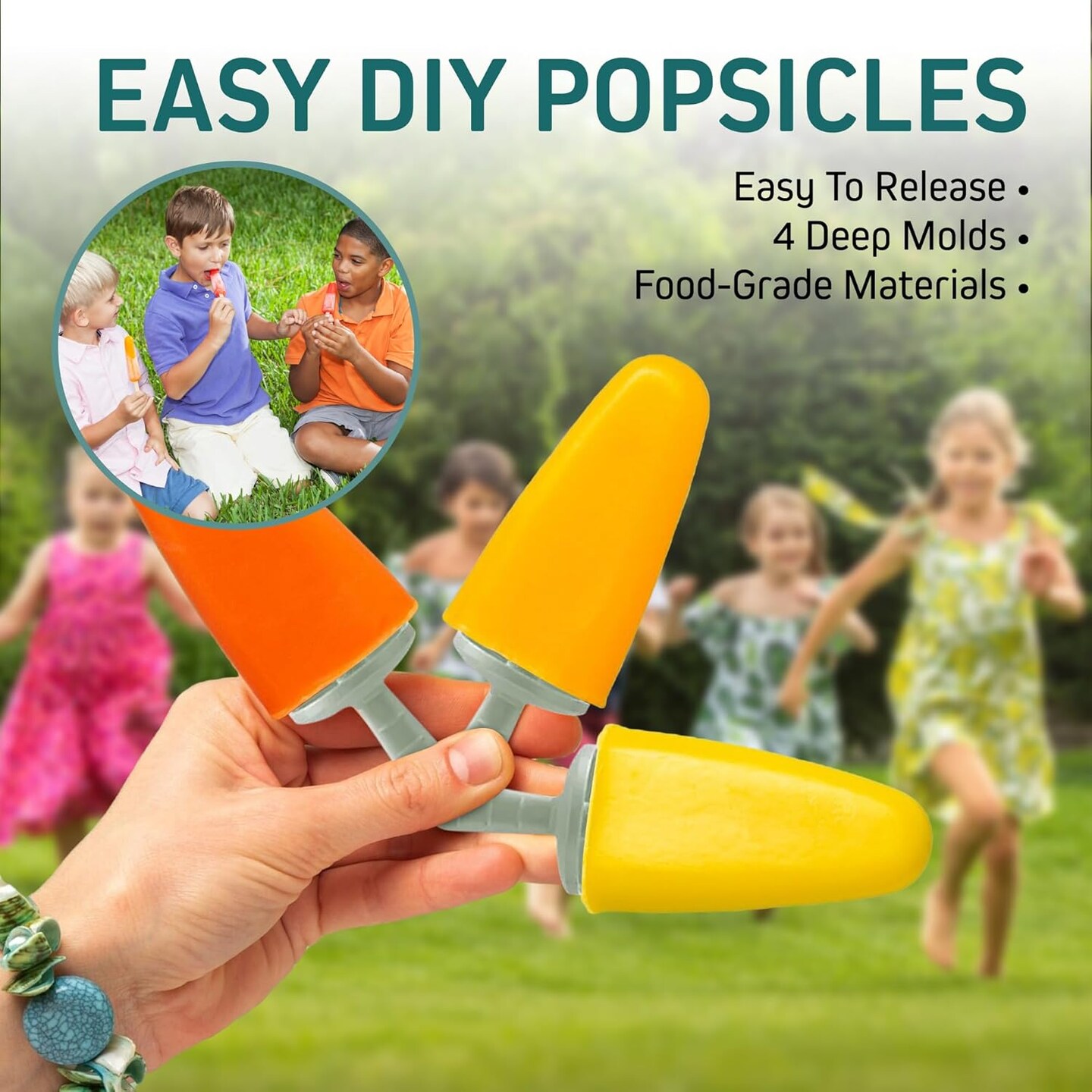 Popsicle Mold Set [4-Piece] &#x2013; Homemade Easy-Release Ice Pop Molds, BPA-Free Silicone Popsicle Maker for Juice, Fruit Popsicles, Ice Cream &#x2013; Reusable DIY Pop Molds for Kids &#x26; Adults (Green)