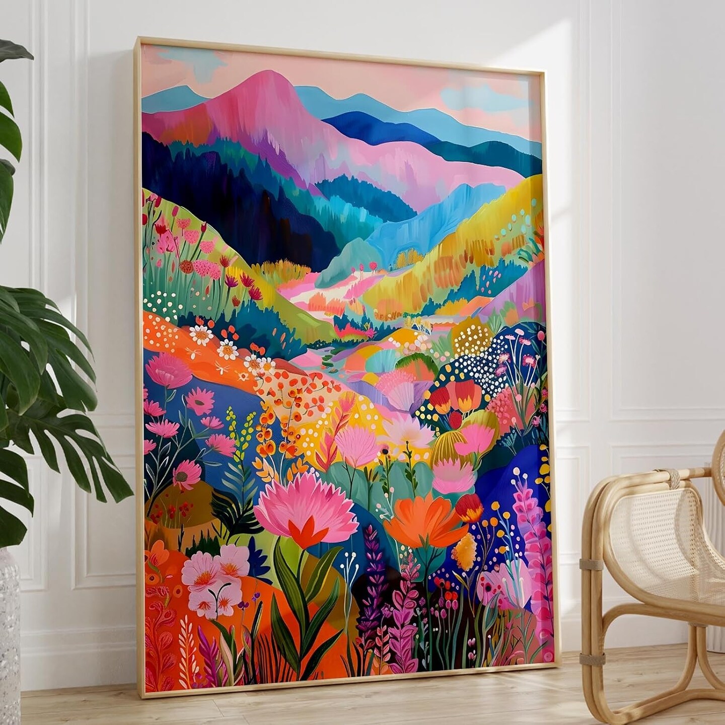 Colorful Abstract Watercolor Wall Art - Wildflower Pictures, Aesthetic Landscape Poster, Mountain Abstract Prints for Home Decor - 16x24inch No Frame