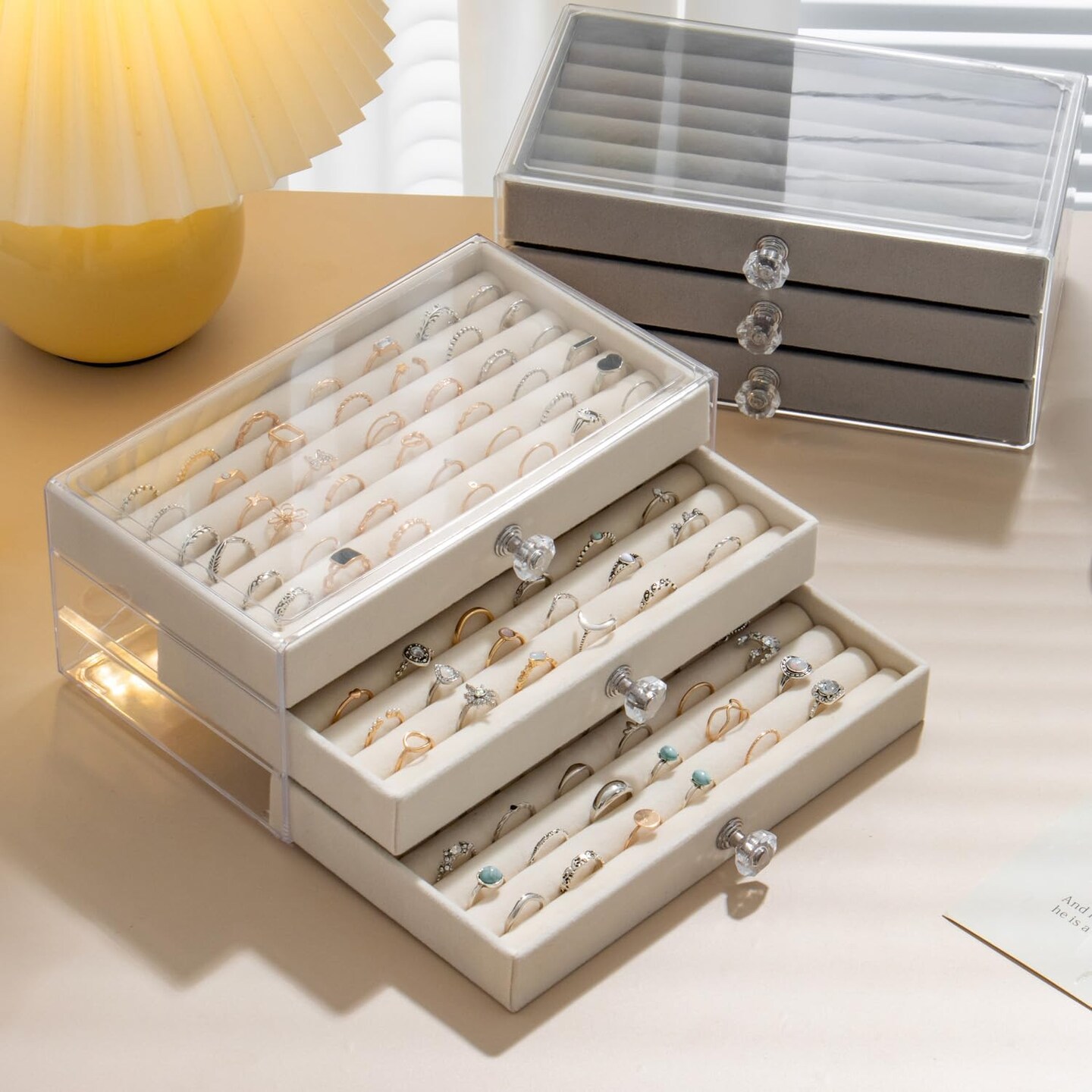 Clear Velvet Jewelry Storage Tray Organizer 3 Drawers