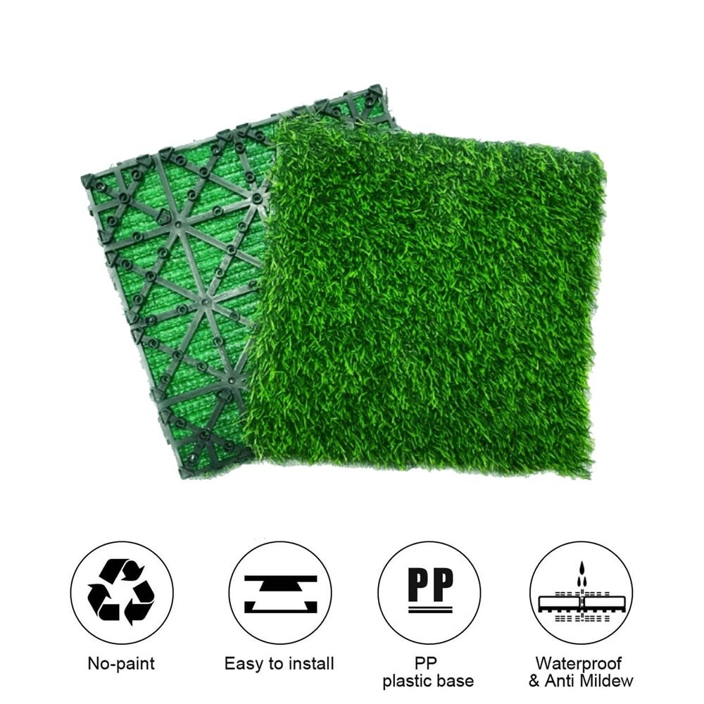 35ct 12&#x22; Artificial Grass Self-Draining Interlocking Turf Tiles